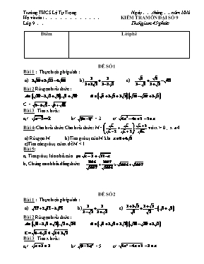 Kiểm tra môn Đại số 9 - Trường THCS Lý Tự Trọng